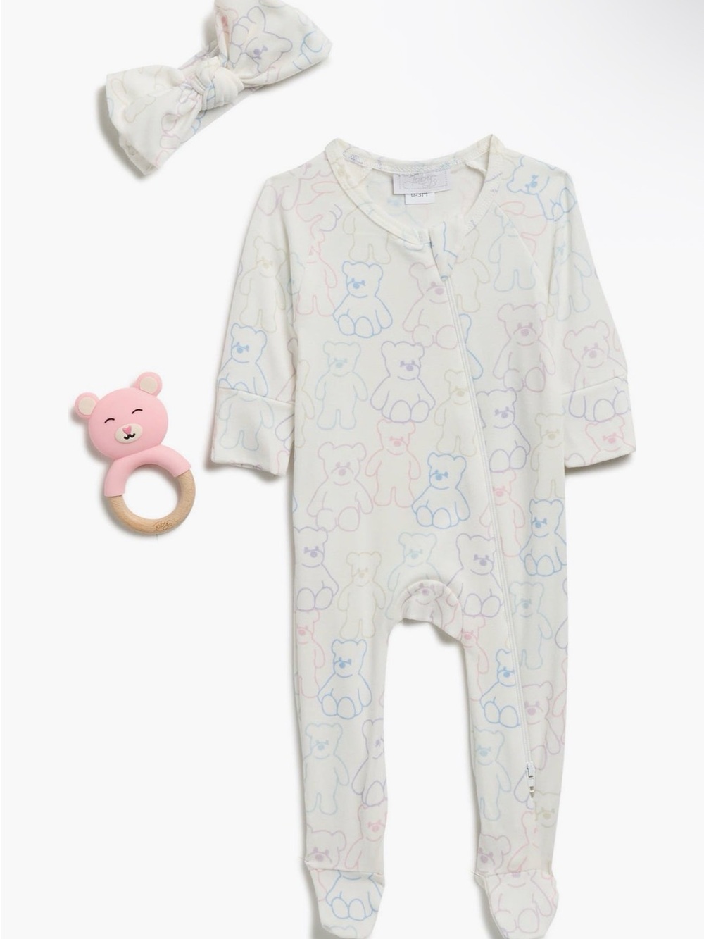 Toby bear footie, headband and rattle set- Baby size 3-6 months. New